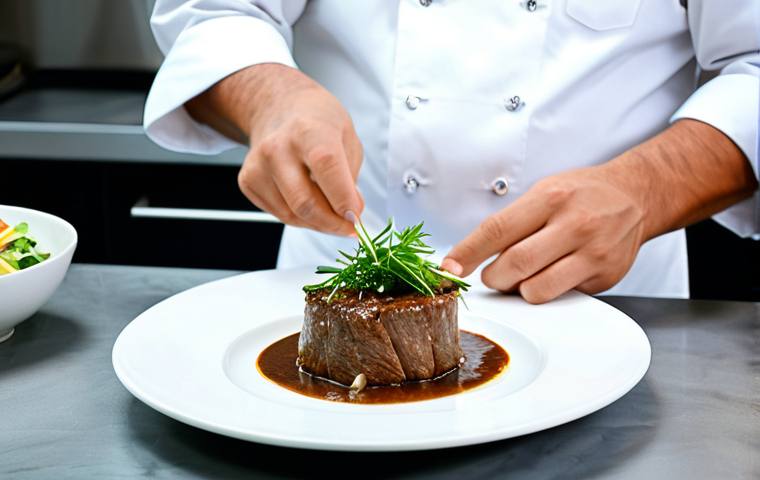 **Prompt 1: Modern Filipino Culinary Artistry**
A professional male chef in a clean, modest chef's uniform, carefully plating an exquisite dish of modern Filipino cuisine. The dish is a refined version of slow-cooked beef Adobo with a creamy coconut sauce, artfully presented on a minimalist white plate, garnished with fresh herbs. The setting is a brightly lit, state-of-the-art professional kitchen with sleek stainless steel counters and subtle contemporary decor in the background. Professional food photography, high resolution, soft studio lighting, vibrant colors, perfect anatomy, correct proportions, natural pose, well-formed hands, proper finger count, natural body proportions, fully clothed, modest clothing, appropriate attire, professional dress, safe for work, appropriate content, family-friendly.