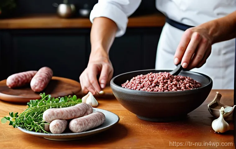 독일식 소시지 요리 방법 - **Prompt:** A beautifully arranged German sausage feast presented on a large, elegant white ceramic ...