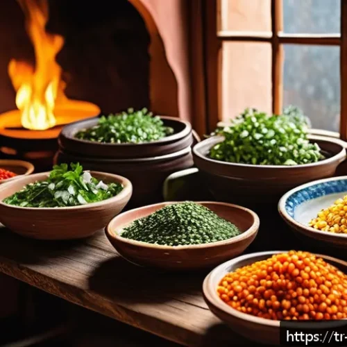 Home 31 멕시코 전통 후아카레 요리법 - A vibrant traditional Mexican kitchen scene showcasing the preparation of Huachales with fresh ingre...